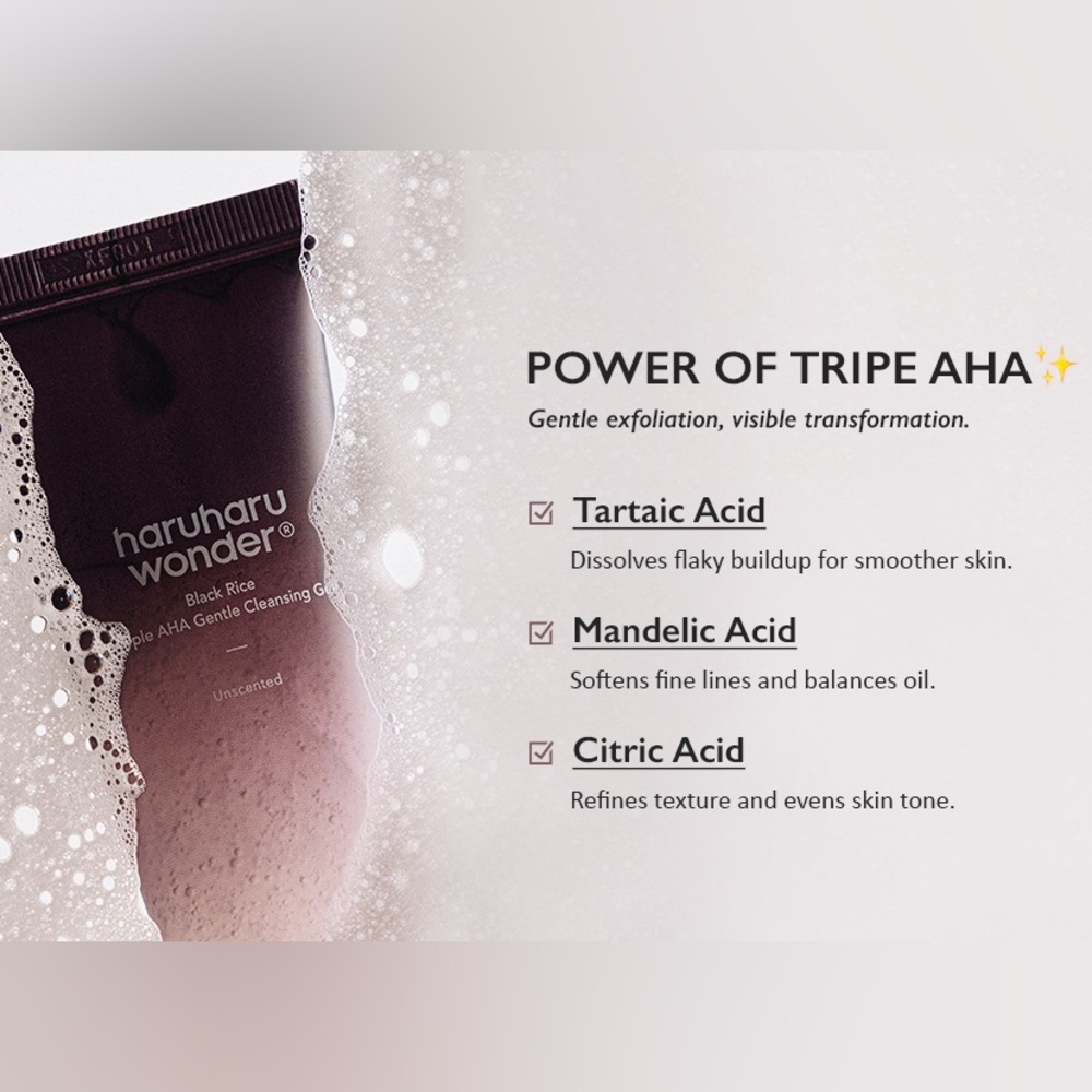 Haruharu Wonder Black Rice Triple AHA Gentle Cleansing Gel Unscented K Beauty - Picture 7 of 9